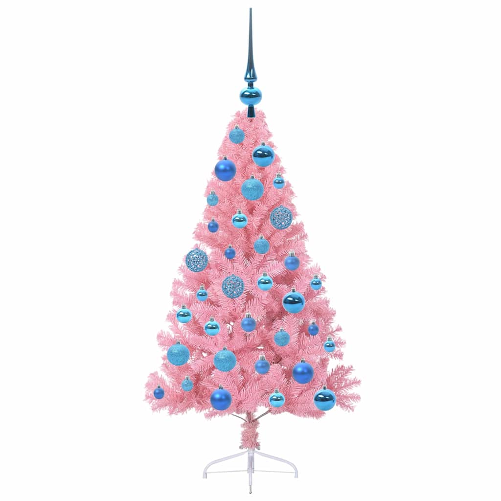 Konstgjord Förbelyst Julgran med 150 LED-lampor Rosa 120 cm PVC