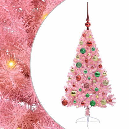 Konstgjord Förbelyst Julgran med 150 LED-lampor Rosa 120 cm PVC
