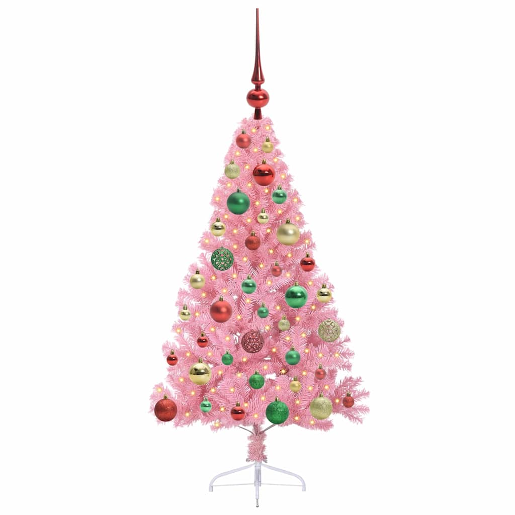 Konstgjord Förbelyst Julgran med 150 LED-lampor Rosa 120 cm PVC