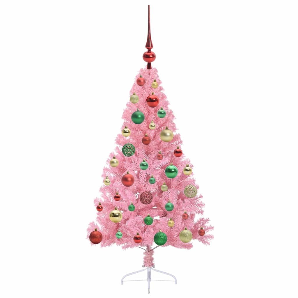 Konstgjord Förbelyst Julgran med 150 LED-lampor Rosa 120 cm PVC