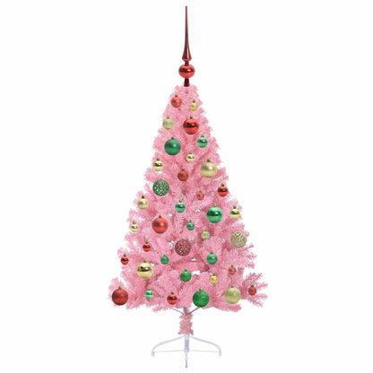 Konstgjord Förbelyst Julgran med 150 LED-lampor Rosa 120 cm PVC