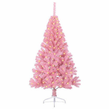 Konstgjord Förbelyst Julgran med 150 LED-lampor Rosa 150 cm PVC