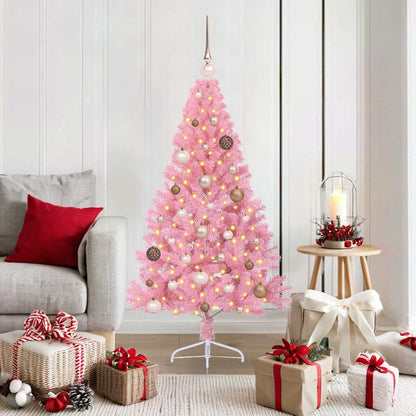 Konstgjord Förbelyst Julgran med 150 LED-lampor Rosa 150 cm PVC