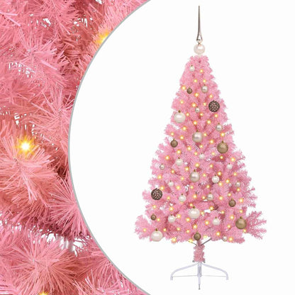 Konstgjord Förbelyst Julgran med 150 LED-lampor Rosa 150 cm PVC