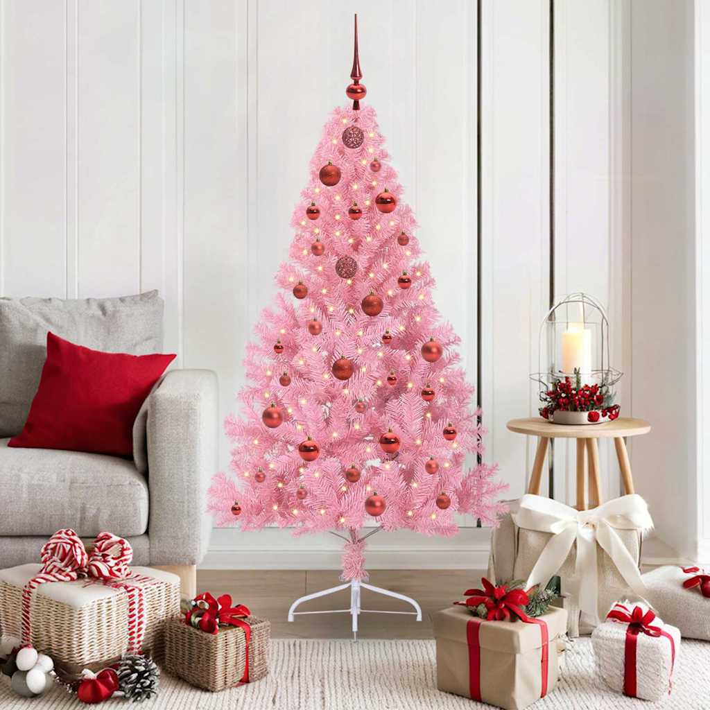 Konstgjord Förbelyst Julgran med 150 LED-lampor Rosa 150 cm PVC