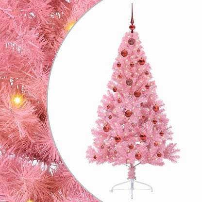 Konstgjord Förbelyst Julgran med 150 LED-lampor Rosa 150 cm PVC