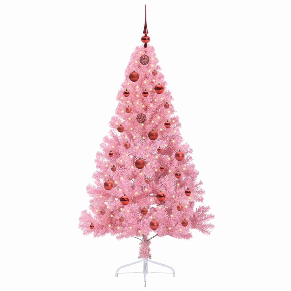Konstgjord Förbelyst Julgran med 150 LED-lampor Rosa 150 cm PVC