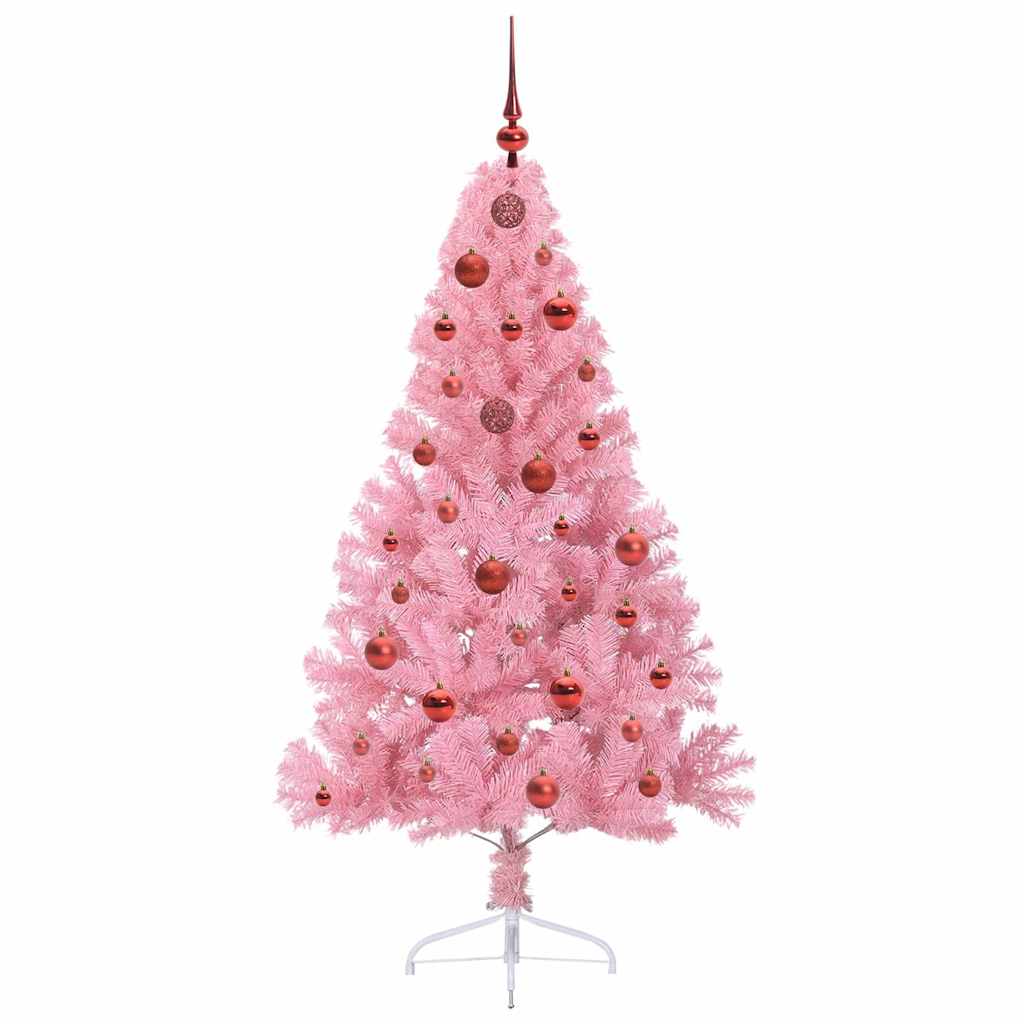 Konstgjord Förbelyst Julgran med 150 LED-lampor Rosa 150 cm PVC