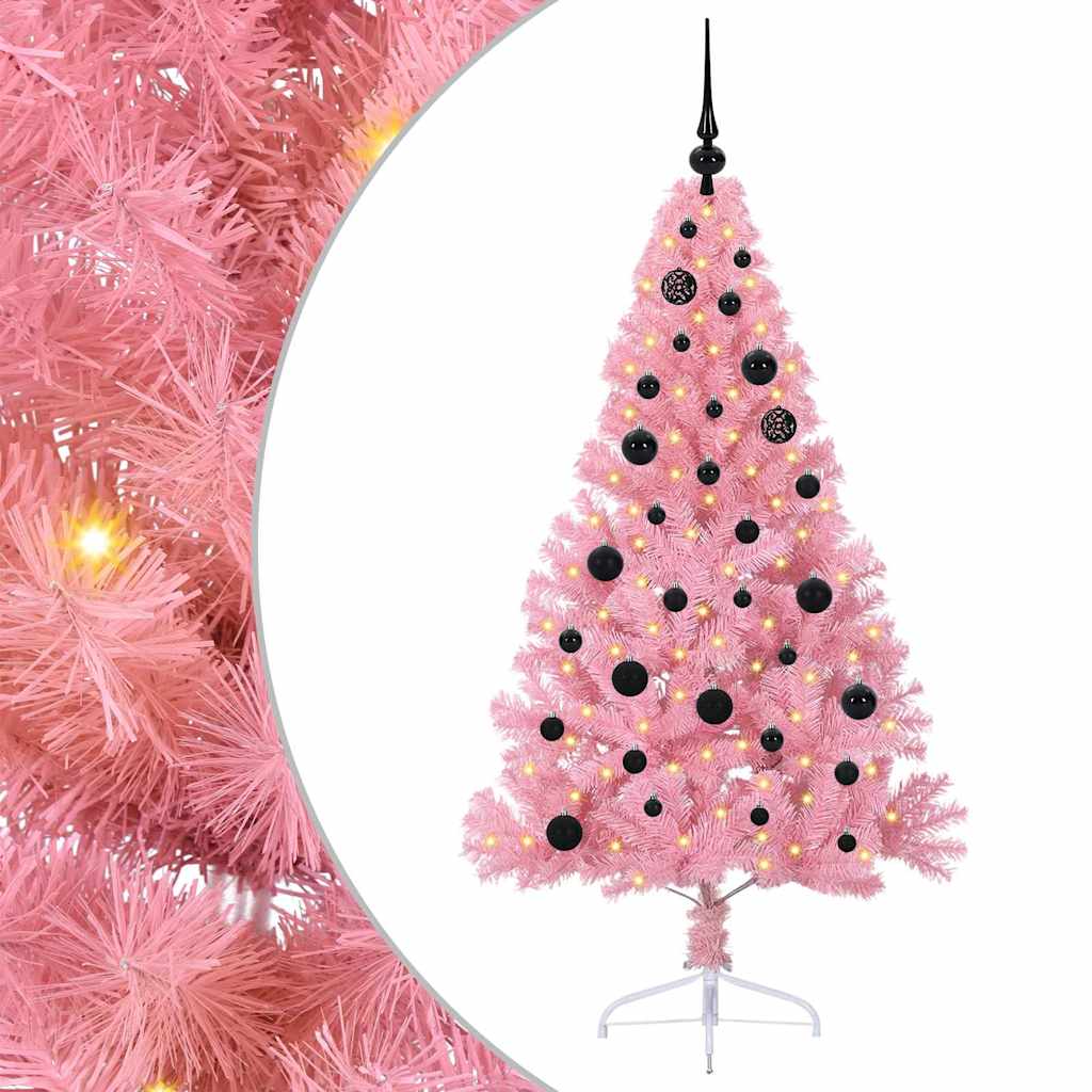 Konstgjord Förbelyst Julgran med 150 LED-lampor Rosa 150 cm PVC