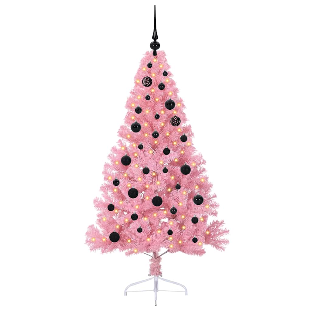 Konstgjord Förbelyst Julgran med 150 LED-lampor Rosa 150 cm PVC