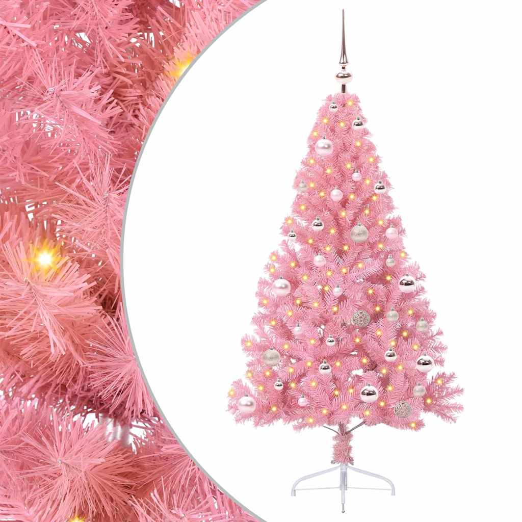 Konstgjord Förbelyst Julgran med 150 LED-lampor Rosa 150 cm PVC
