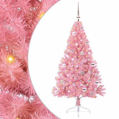 Konstgjord Förbelyst Julgran med 150 LED-lampor Rosa 150 cm PVC