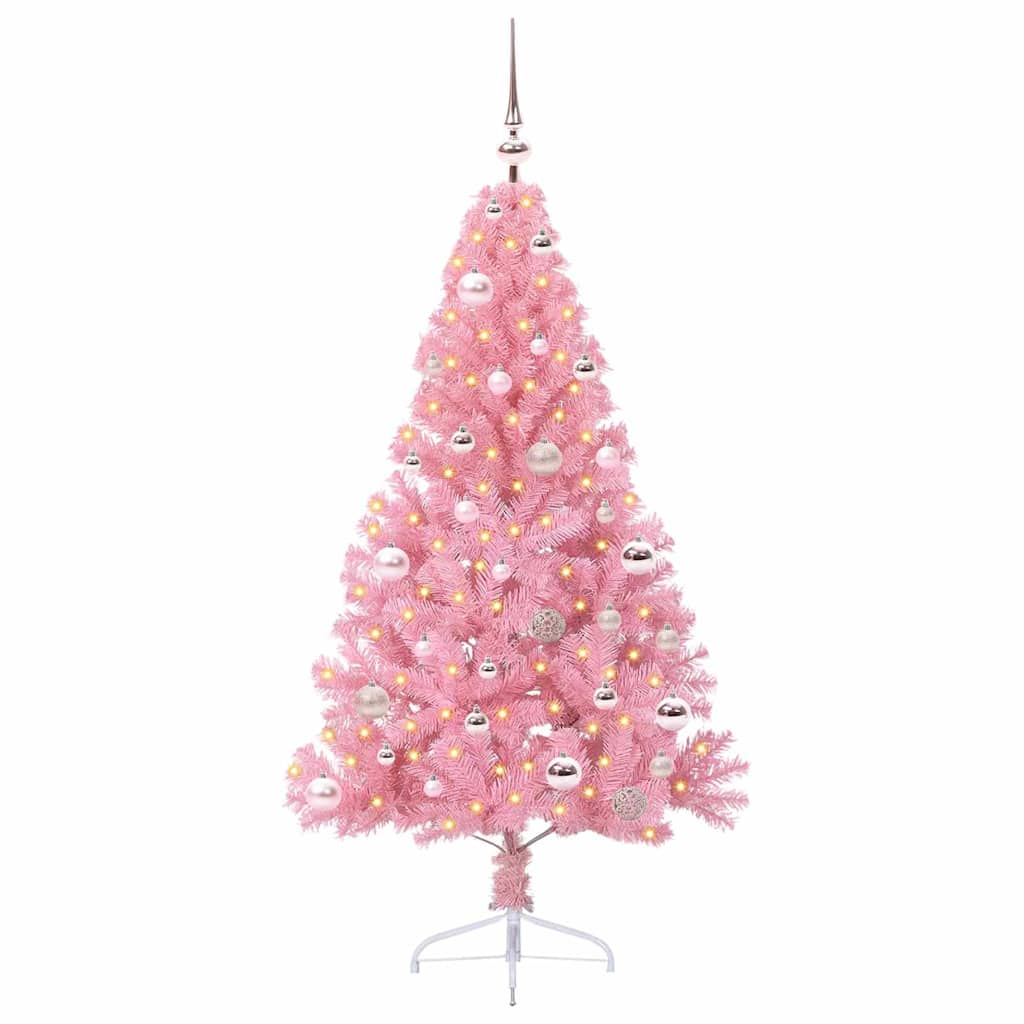Konstgjord Förbelyst Julgran med 150 LED-lampor Rosa 150 cm PVC