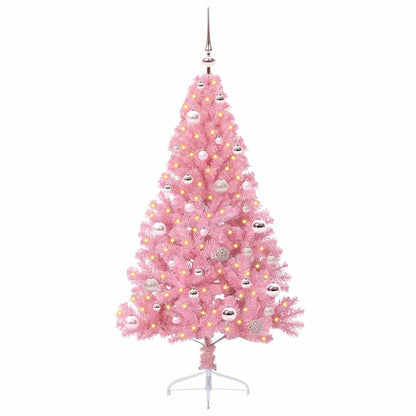 Konstgjord Förbelyst Julgran med 150 LED-lampor Rosa 150 cm PVC