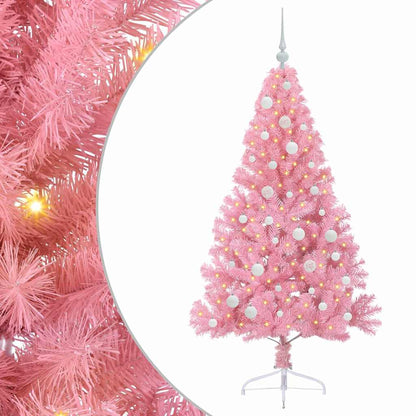 Konstgjord Förbelyst Julgran med 150 LED-lampor Rosa 150 cm PVC