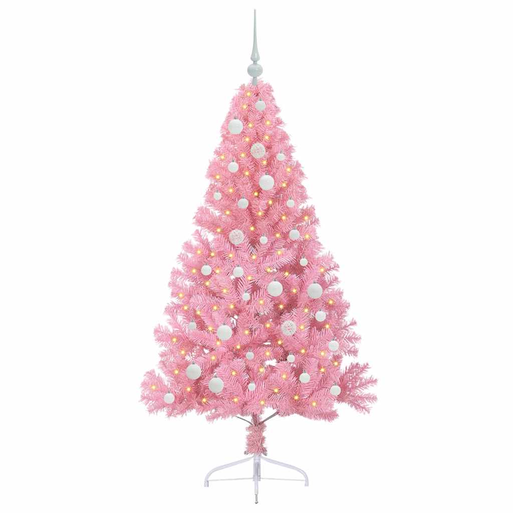 Konstgjord Förbelyst Julgran med 150 LED-lampor Rosa 150 cm PVC