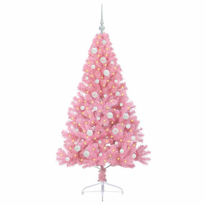 Konstgjord Förbelyst Julgran med 150 LED-lampor Rosa 150 cm PVC