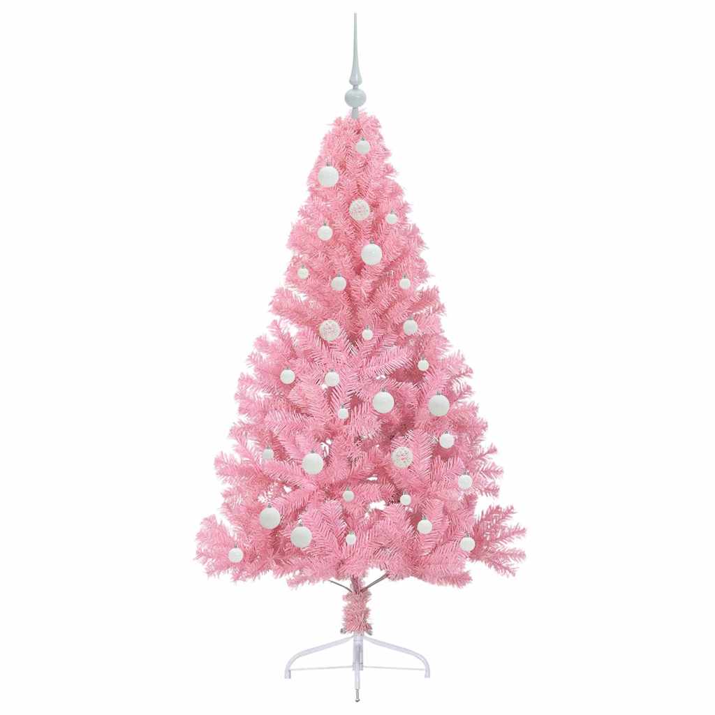 Konstgjord Förbelyst Julgran med 150 LED-lampor Rosa 150 cm PVC