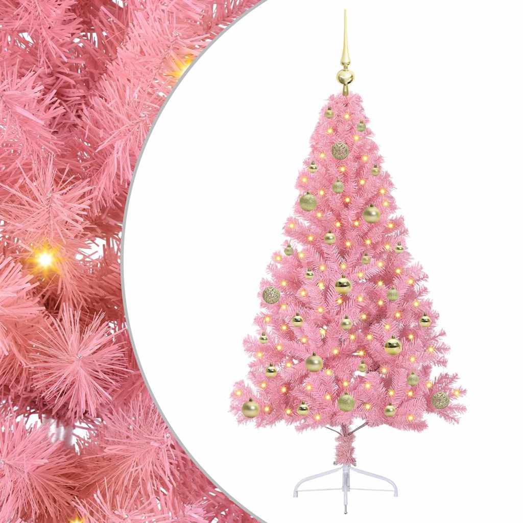 Konstgjord Förbelyst Julgran med 150 LED-lampor Rosa 150 cm PVC