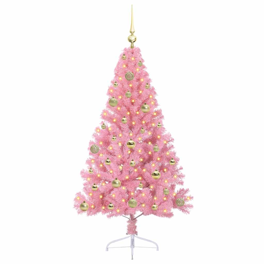 Konstgjord Förbelyst Julgran med 150 LED-lampor Rosa 150 cm PVC
