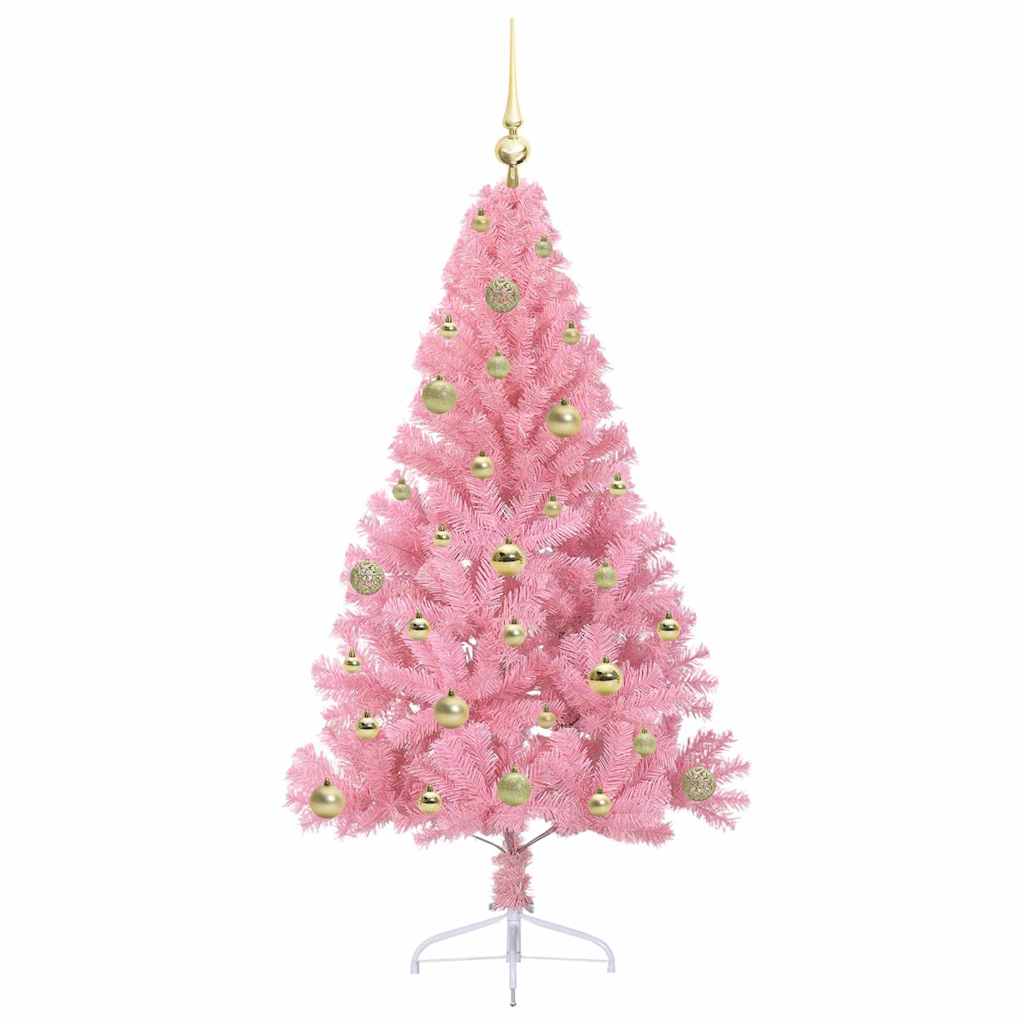 Konstgjord Förbelyst Julgran med 150 LED-lampor Rosa 150 cm PVC