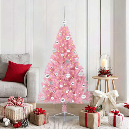 Konstgjord Förbelyst Julgran med 150 LED-lampor Rosa 150 cm PVC