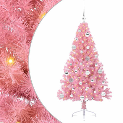 Konstgjord Förbelyst Julgran med 150 LED-lampor Rosa 150 cm PVC