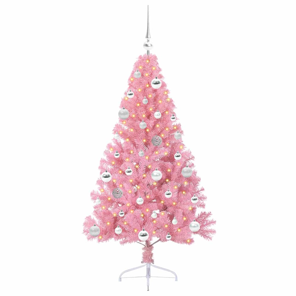 Konstgjord Förbelyst Julgran med 150 LED-lampor Rosa 150 cm PVC