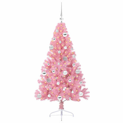 Konstgjord Förbelyst Julgran med 150 LED-lampor Rosa 150 cm PVC