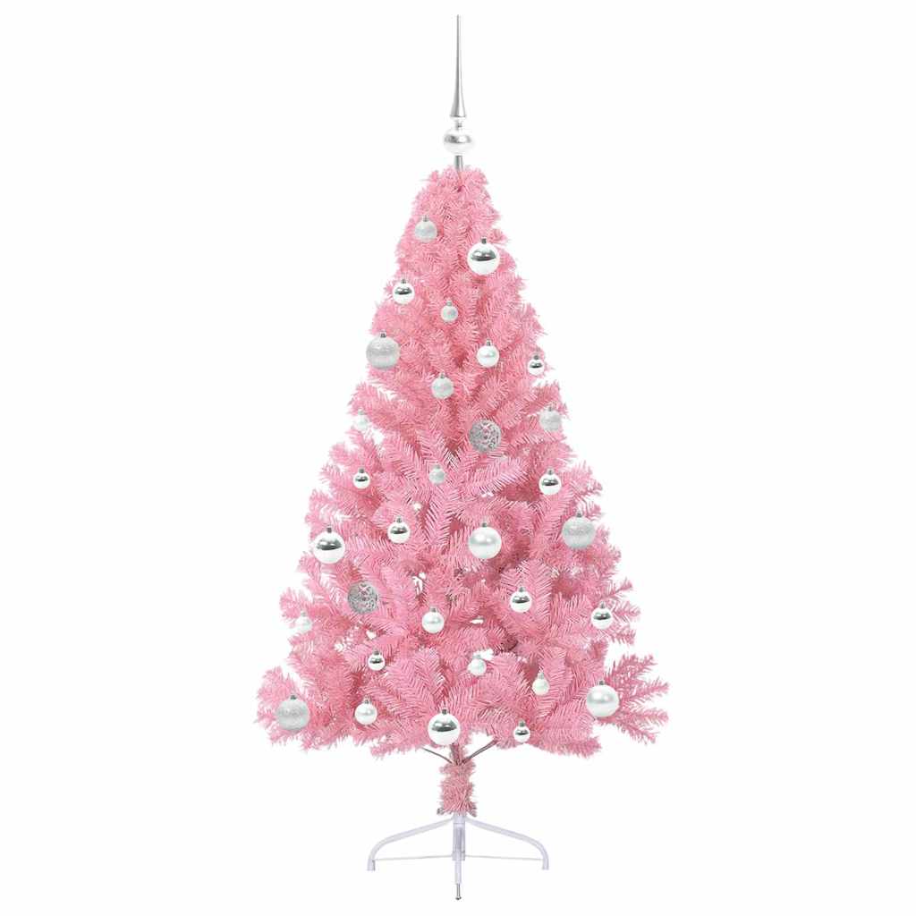 Konstgjord Förbelyst Julgran med 150 LED-lampor Rosa 150 cm PVC