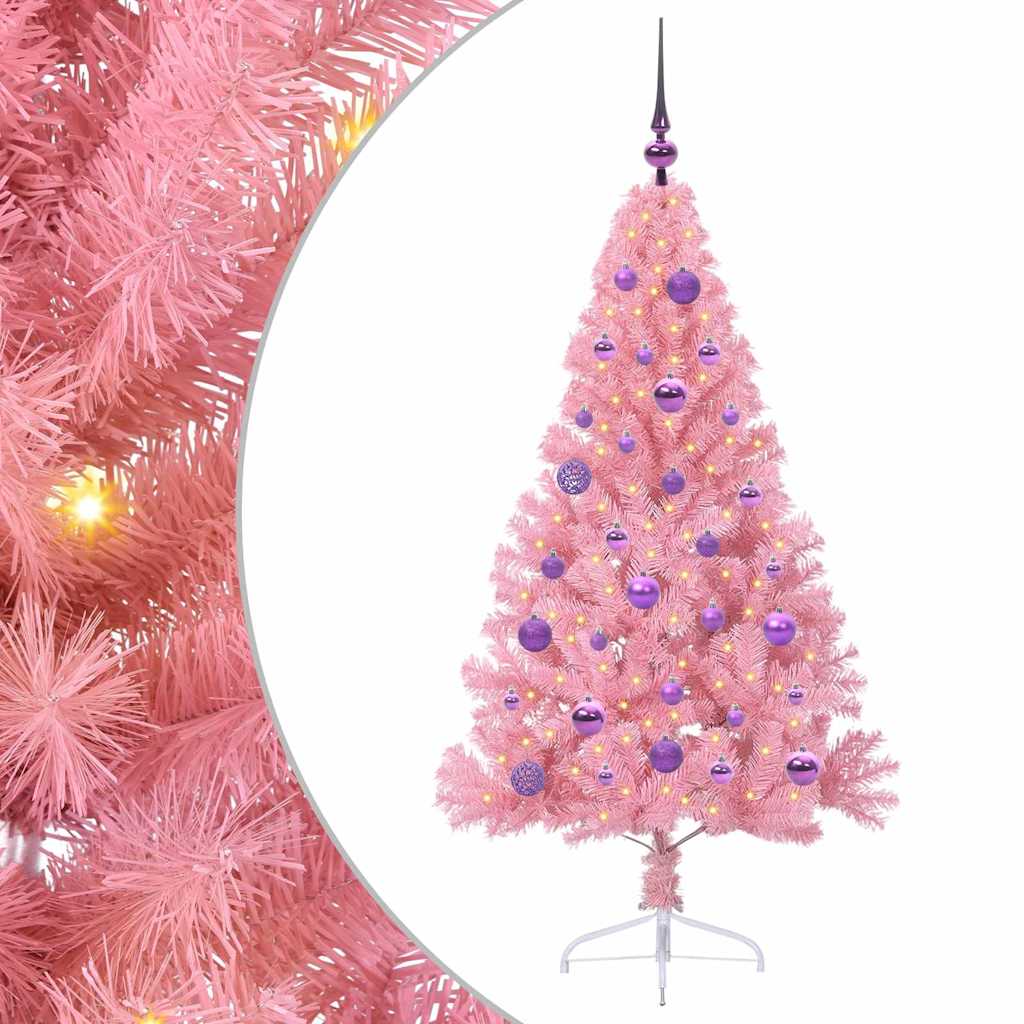 Konstgjord Förbelyst Julgran med 150 LED-lampor Rosa 150 cm PVC