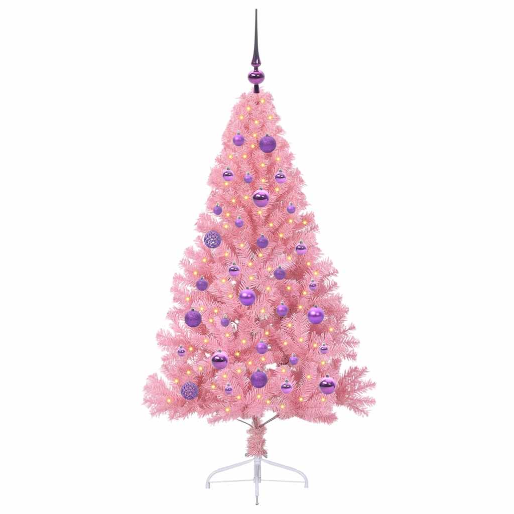 Konstgjord Förbelyst Julgran med 150 LED-lampor Rosa 150 cm PVC