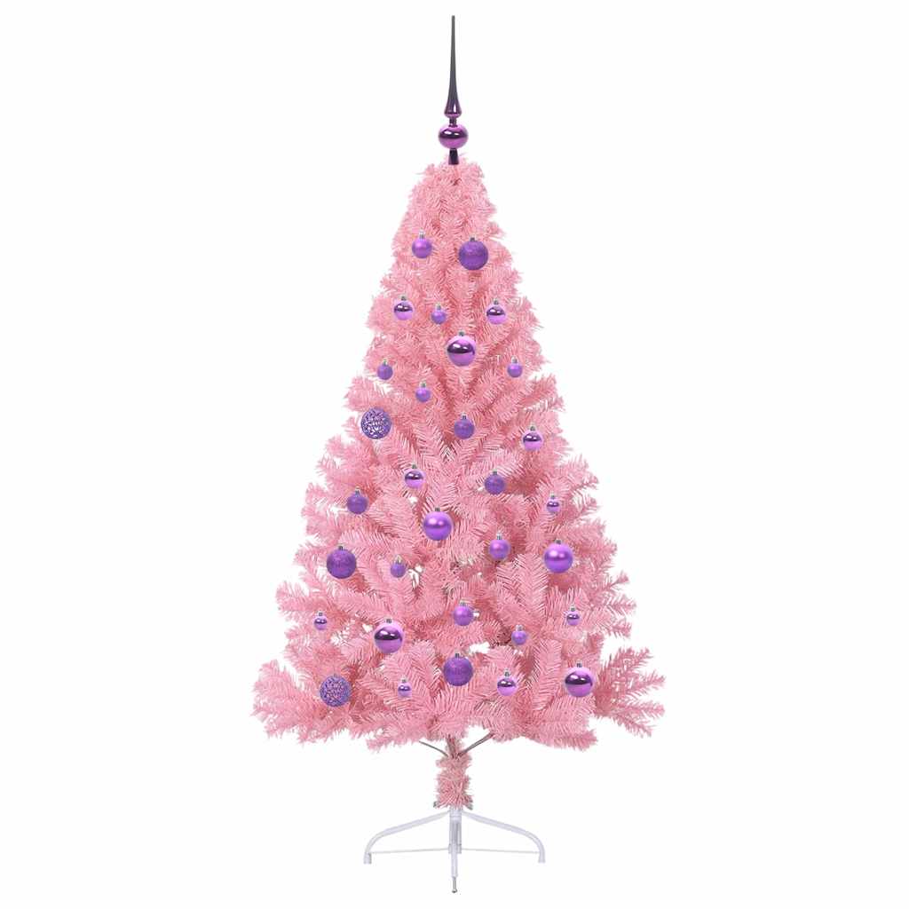 Konstgjord Förbelyst Julgran med 150 LED-lampor Rosa 150 cm PVC