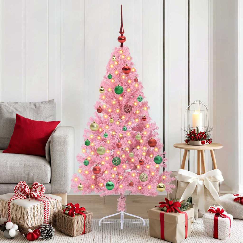 Konstgjord Förbelyst Julgran med 150 LED-lampor Rosa 150 cm PVC