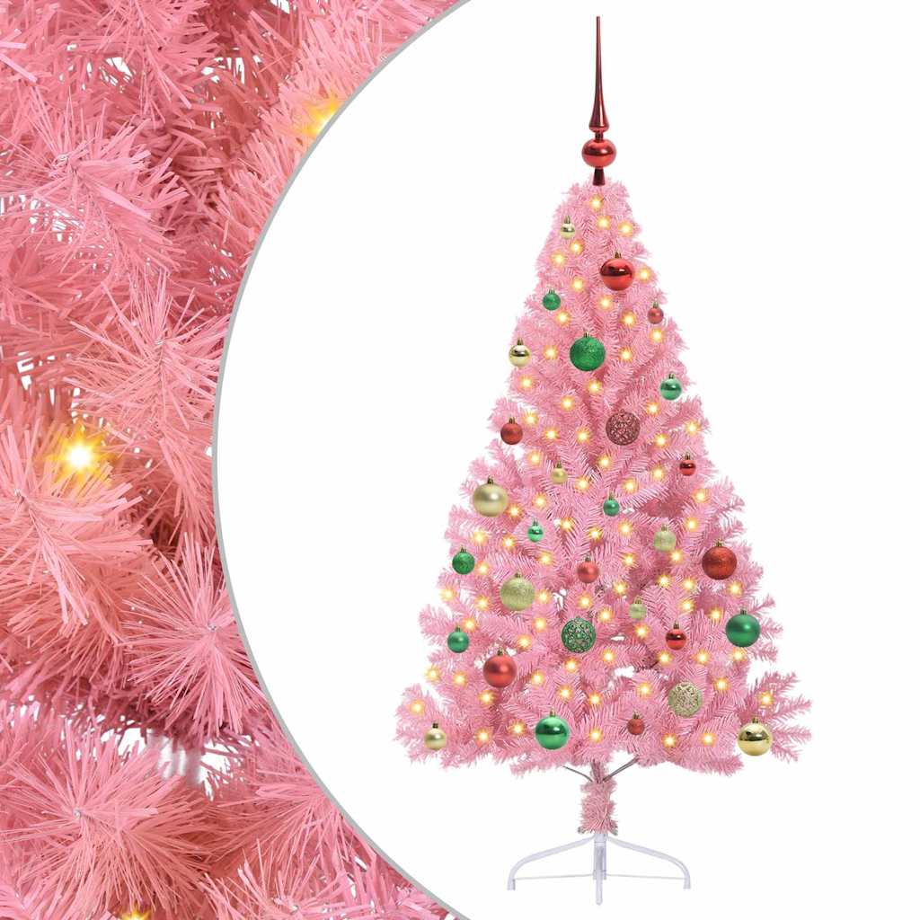 Konstgjord Förbelyst Julgran med 150 LED-lampor Rosa 150 cm PVC