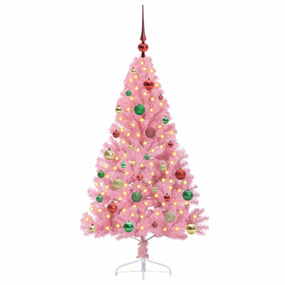 Konstgjord Förbelyst Julgran med 150 LED-lampor Rosa 150 cm PVC