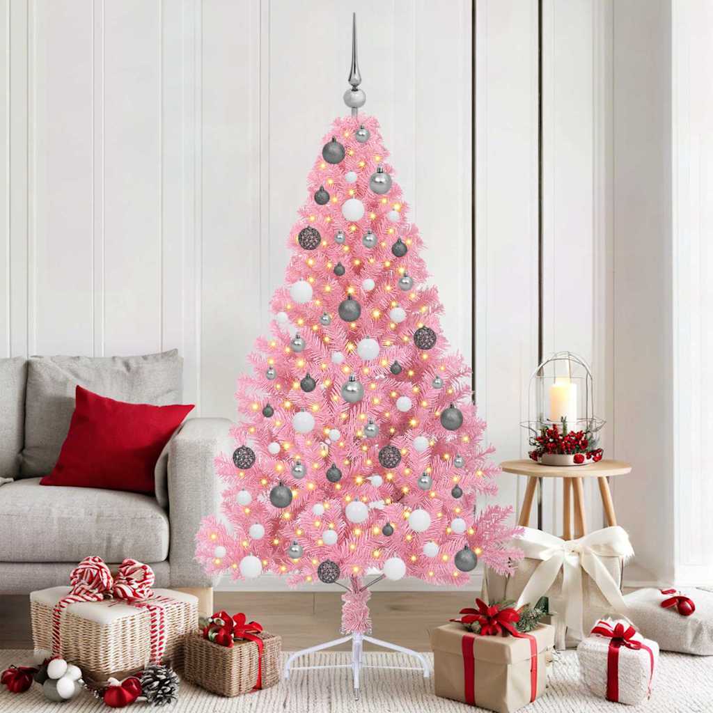 Konstgjord Förbelyst Julgran med 300 LED-lampor Rosa 180 cm PVC