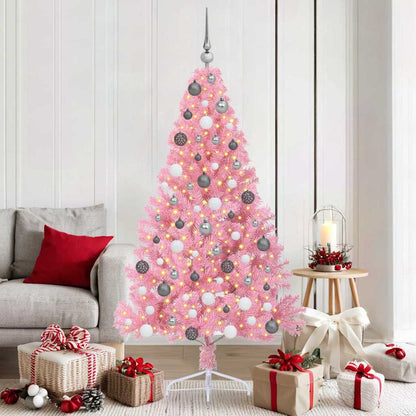 Konstgjord Förbelyst Julgran med 300 LED-lampor Rosa 180 cm PVC