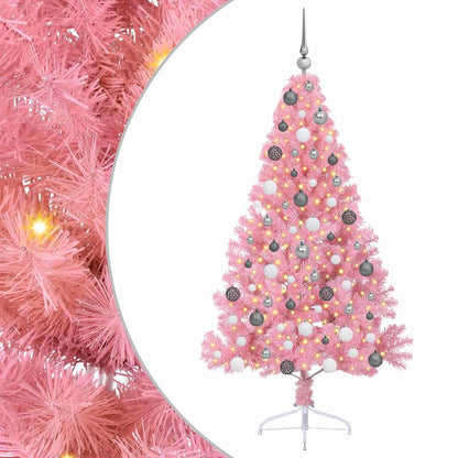 Konstgjord Förbelyst Julgran med 300 LED-lampor Rosa 180 cm PVC