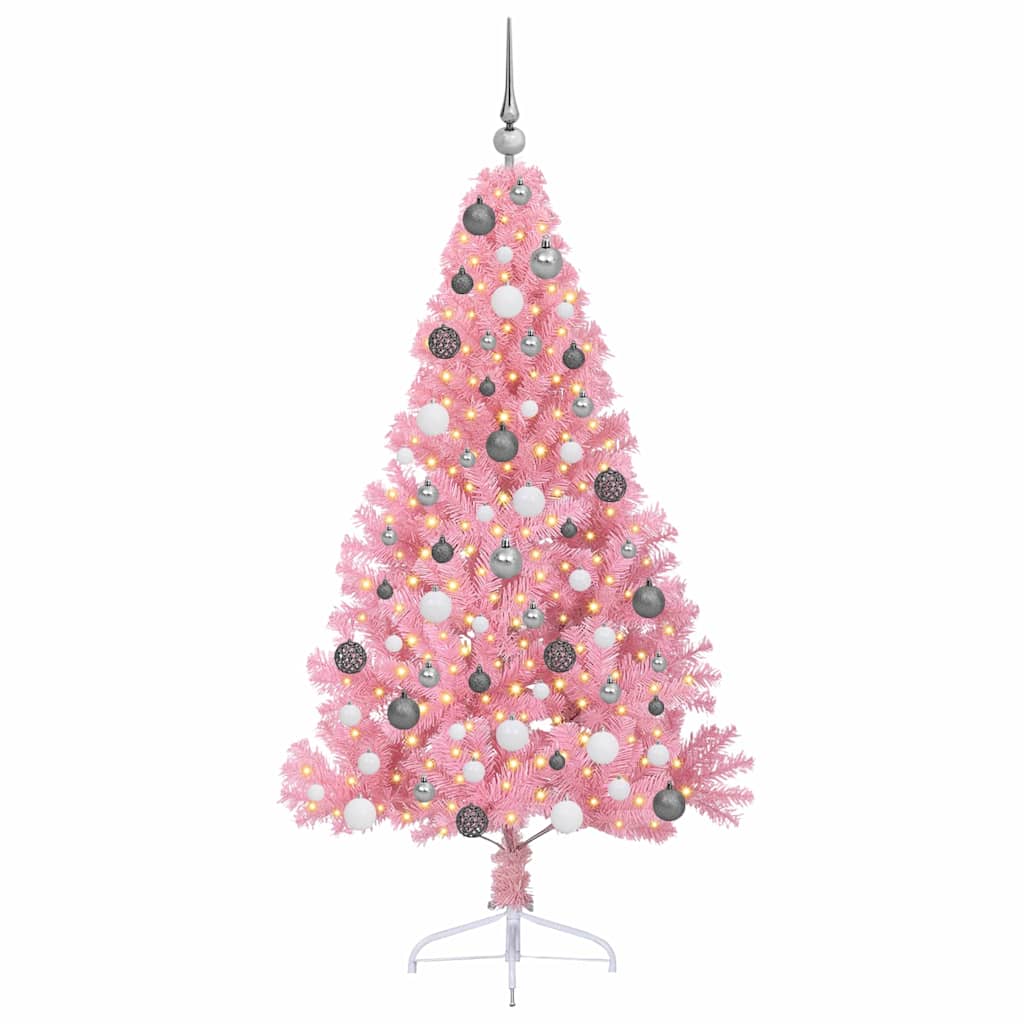 Konstgjord Förbelyst Julgran med 300 LED-lampor Rosa 180 cm PVC