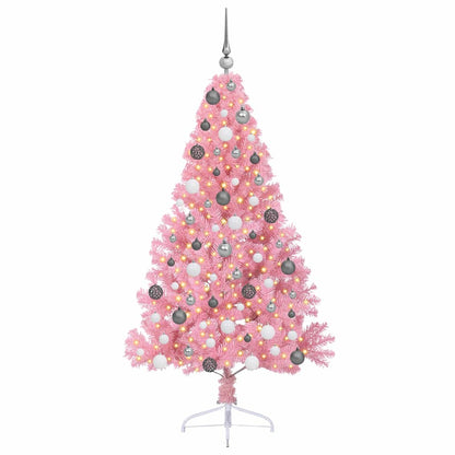 Konstgjord Förbelyst Julgran med 300 LED-lampor Rosa 180 cm PVC