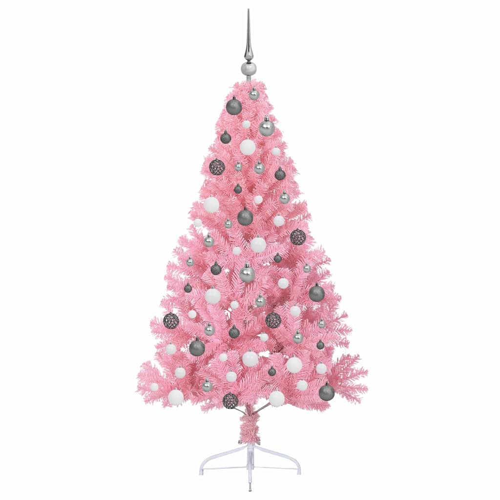 Konstgjord Förbelyst Julgran med 300 LED-lampor Rosa 180 cm PVC