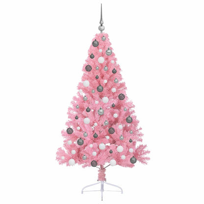 Konstgjord Förbelyst Julgran med 300 LED-lampor Rosa 180 cm PVC