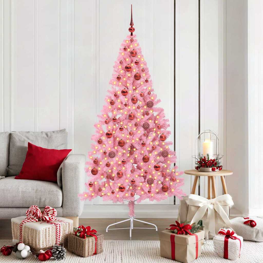 Konstgjord Förbelyst Julgran med 300 LED-lampor Rosa 180 cm PVC