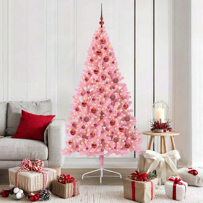 Konstgjord Förbelyst Julgran med 300 LED-lampor Rosa 180 cm PVC