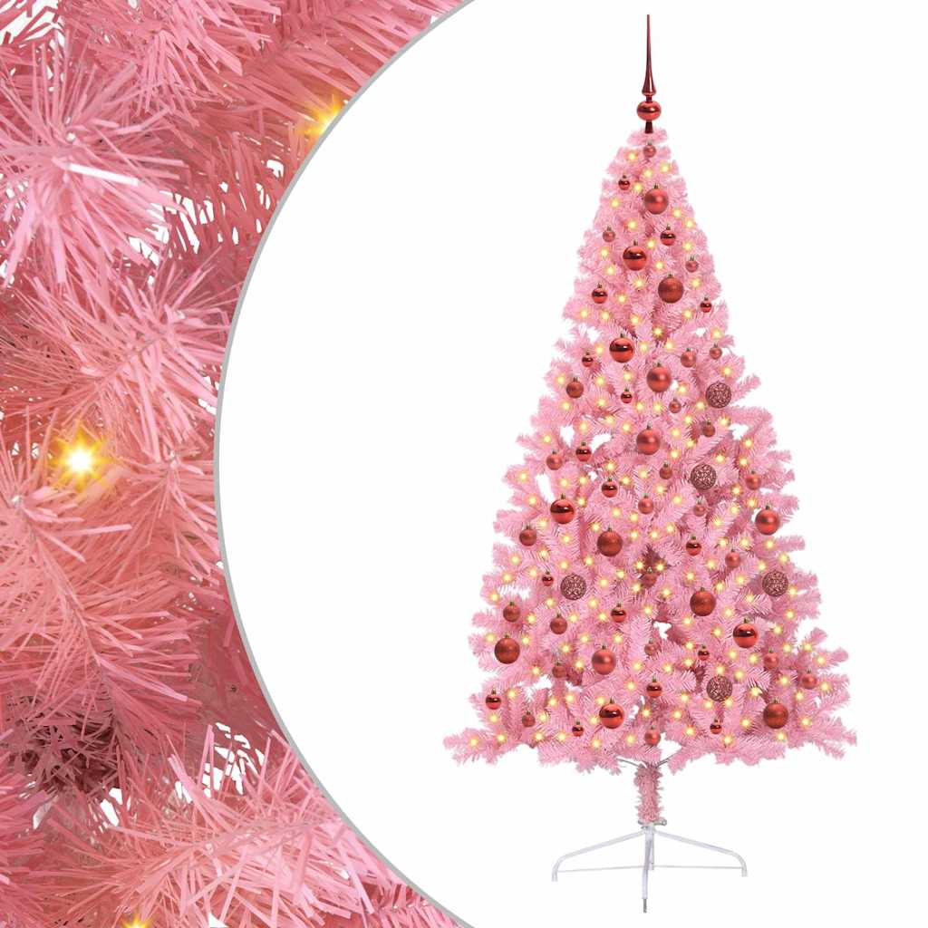 Konstgjord Förbelyst Julgran med 300 LED-lampor Rosa 180 cm PVC