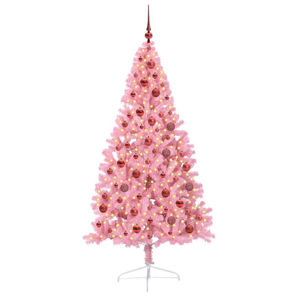 Konstgjord Förbelyst Julgran med 300 LED-lampor Rosa 180 cm PVC