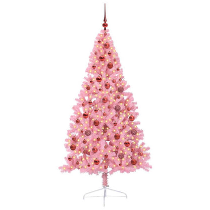 Konstgjord Förbelyst Julgran med 300 LED-lampor Rosa 180 cm PVC