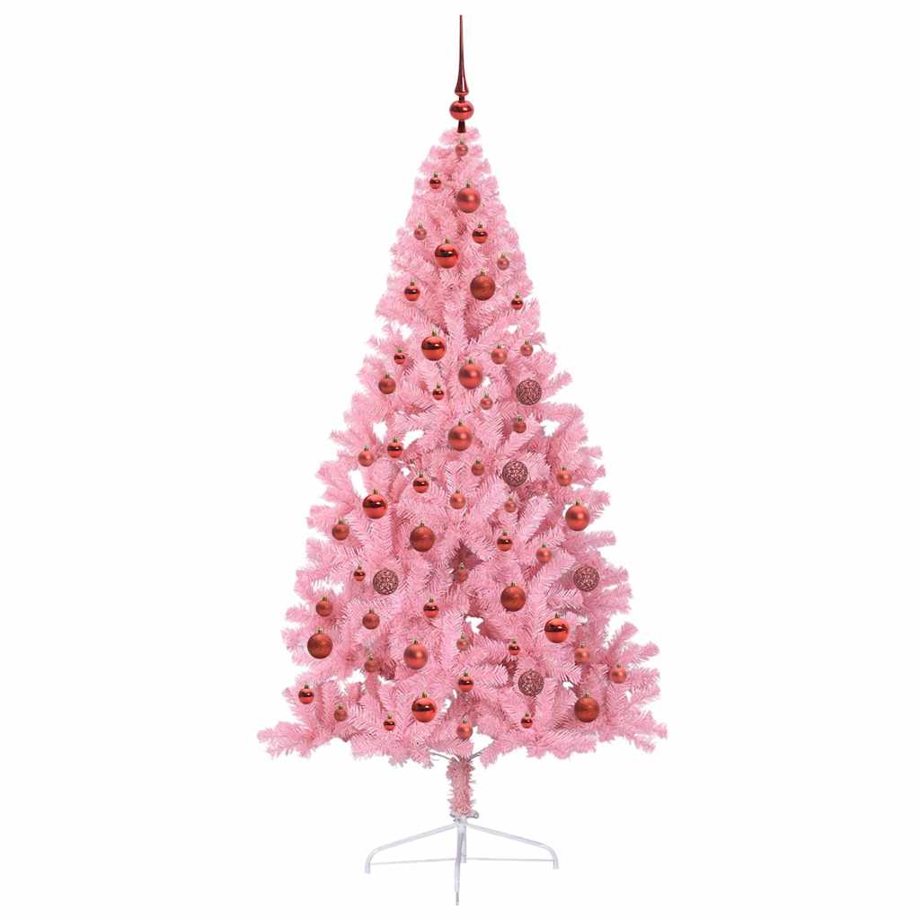 Konstgjord Förbelyst Julgran med 300 LED-lampor Rosa 180 cm PVC