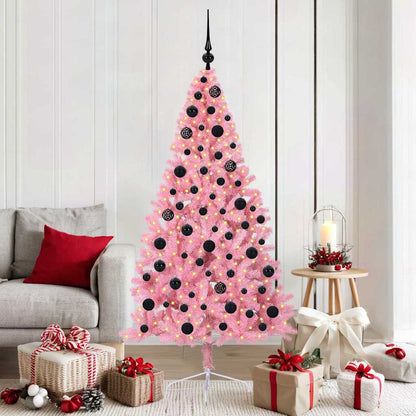 Konstgjord Förbelyst Julgran med 300 LED-lampor Rosa 180 cm PVC
